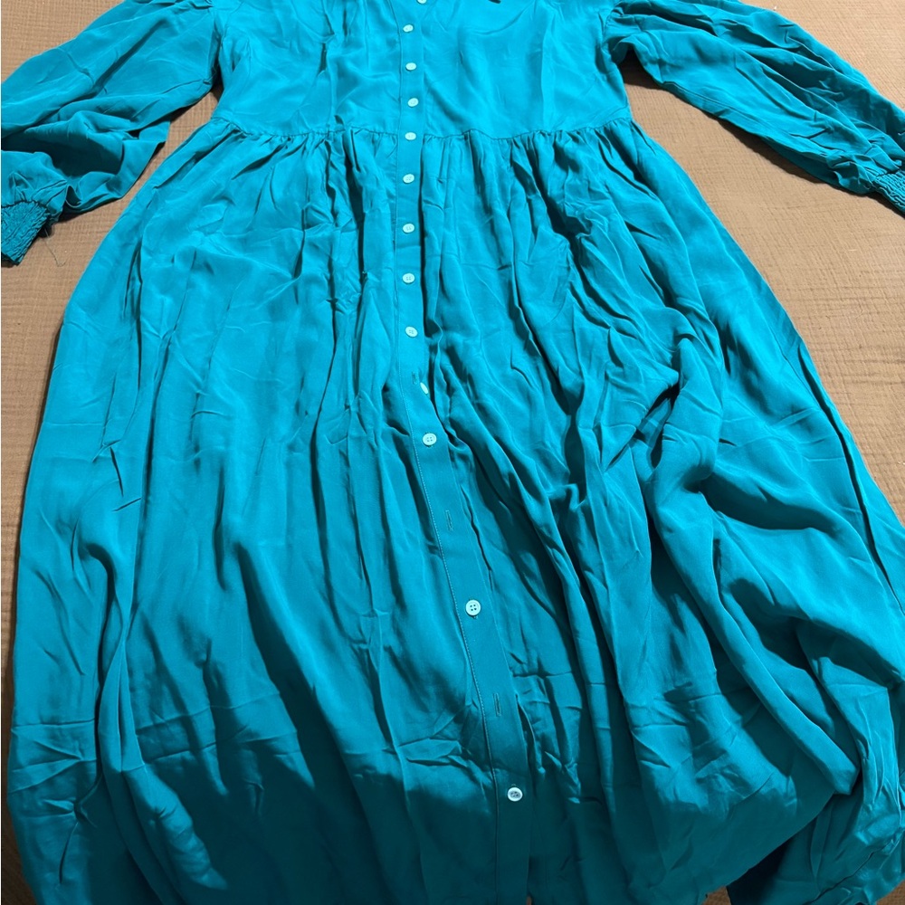 Chic Teal Long Sleeve Maxi Dress